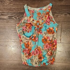 ❤️ VINTAGE CACHE BEADED FLORAL TANK TOP, MEDIUM